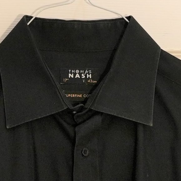 Thomas Nash Mens Superfine Cotton Long Sleeve Solid Dress Shirt in Black Size 17 - Picture 4 of 4